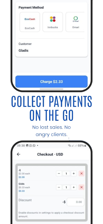 Collect payments on the go with EcoCash, Innbucks, and Omari